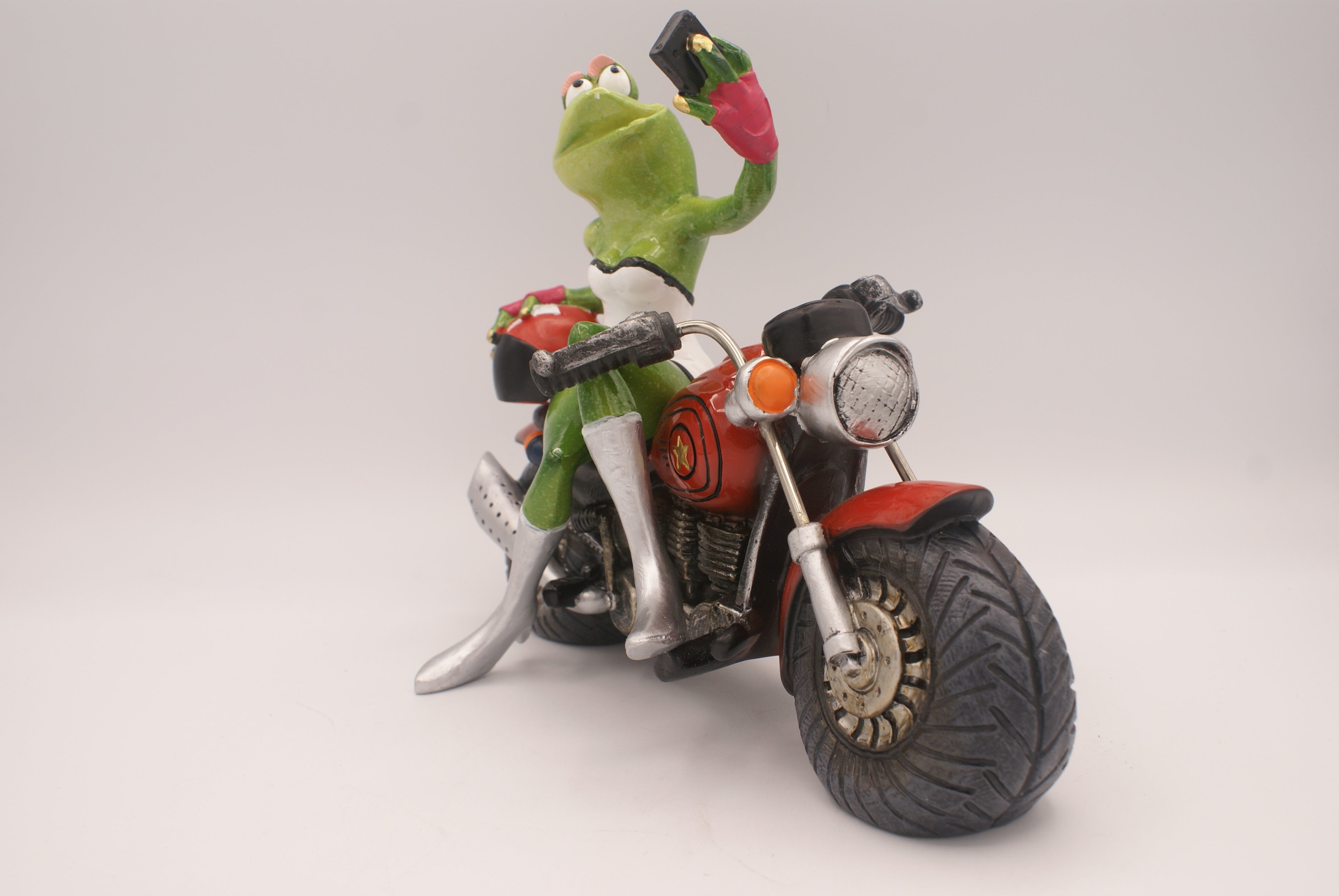 Frog selfie on motorcycle