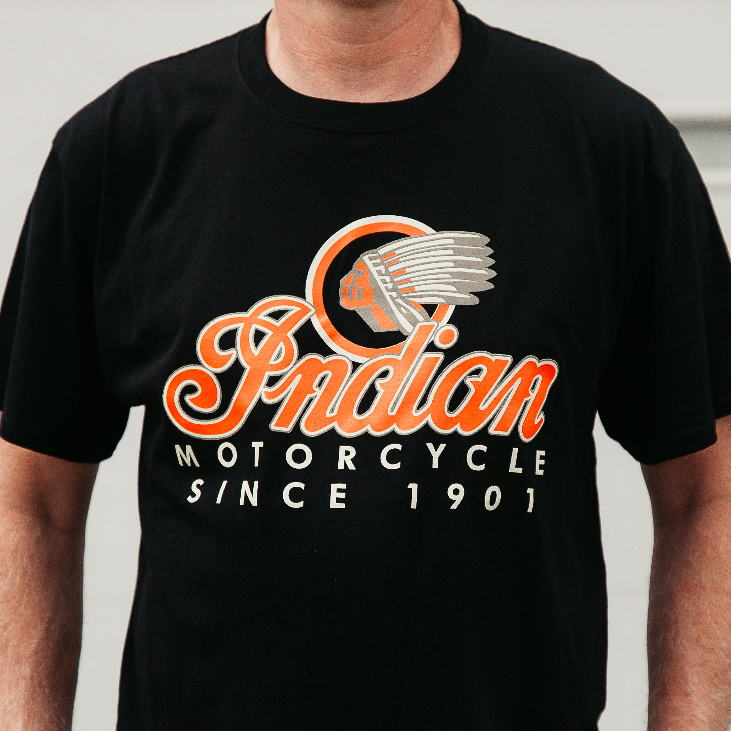 Dreamcycle Motorcycle Museum |  Closeup photo of Indian Motorcycle Tshirt in lifestyle environment.