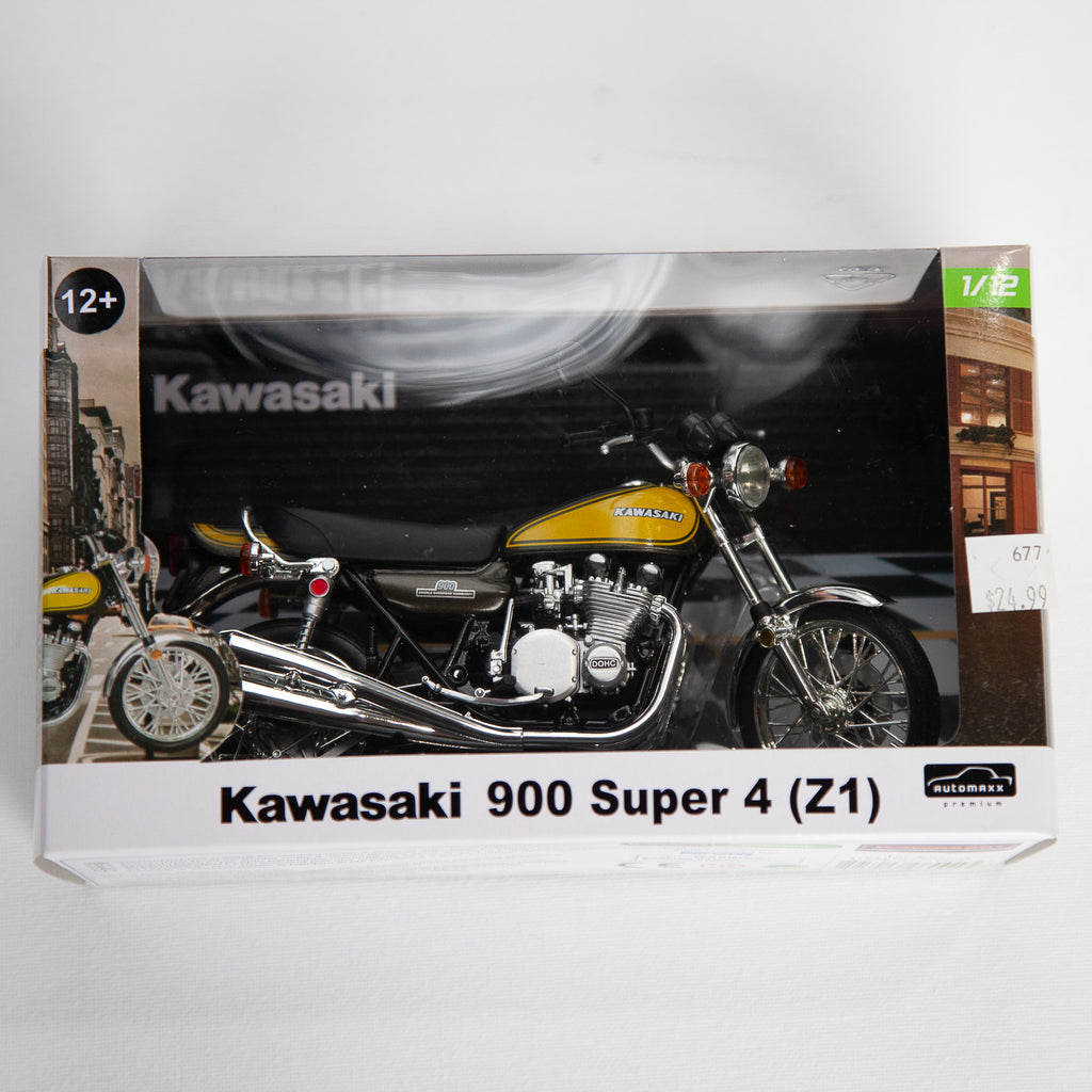 Dreamcycle Motorcycle Museum |  Kawasaki 900 Super 4 on white background. 
