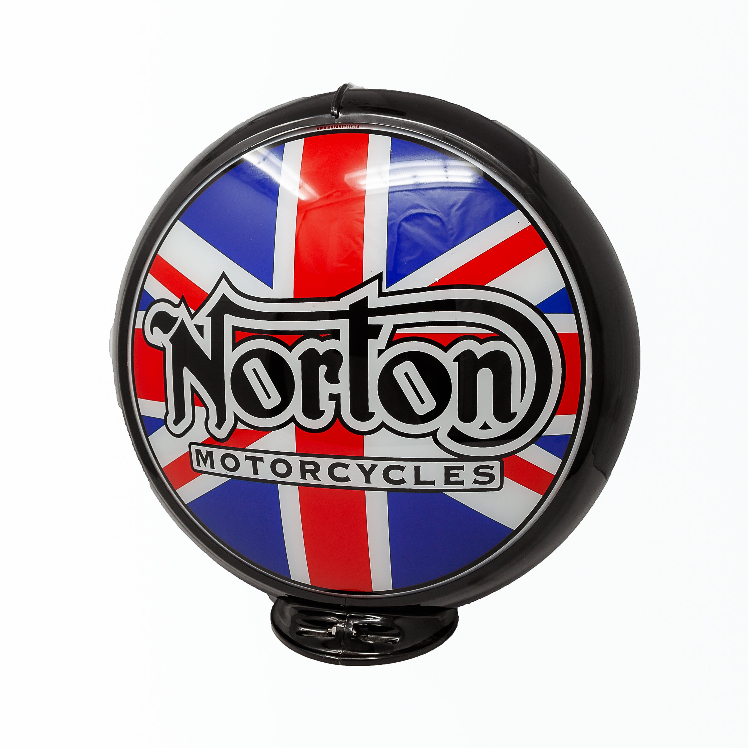 Dreamcycle Motorcycle Museum |  Norton Motorcycles Globe on white background.